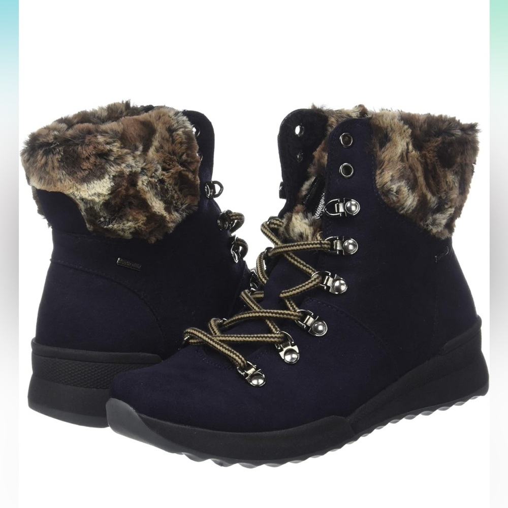 Women’s Hiking Boots Romika Victoria 17 Blue Ocean Faux Fur Accent Sz EU 40/US 8